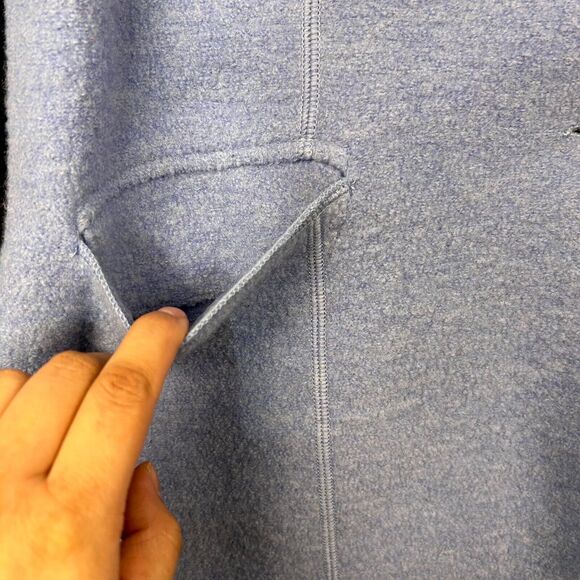 Lands End Wool Blazer Coat Jacket Size 12 Blue Fleece Pockets Buttons - Picture 7 of 11